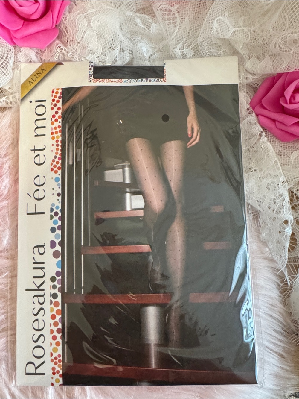 Rosesakura Women's Polka Dot Sheer Tights - Black (crotchless)
